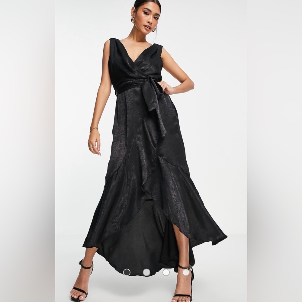 Flounce London Wrap Front Midaxi Dress in Black US Size 6 - Picture 2 of 12